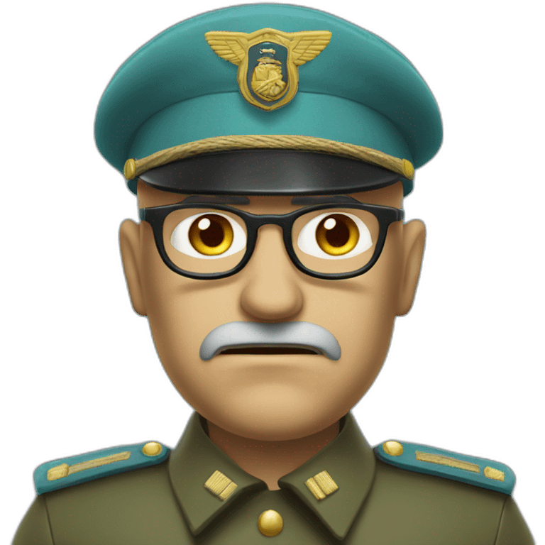 Realistic cyan beret bald very furious middle age general with glasses no hair furious very angry frown with khaki idf uniform emoji