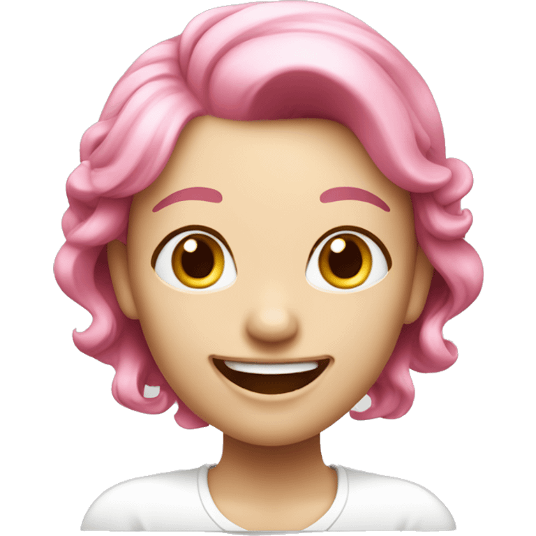 A girl with pink hair, white and shiny skin and a pleasant laugh. emoji