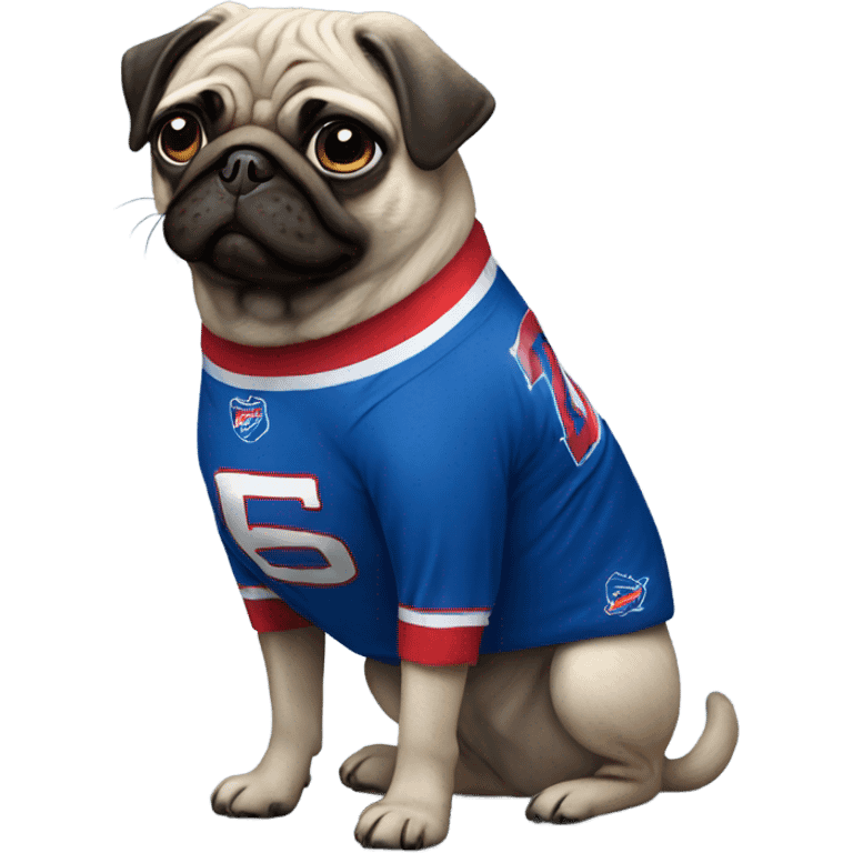 Pug wearing buffalo bills jersey standing emoji