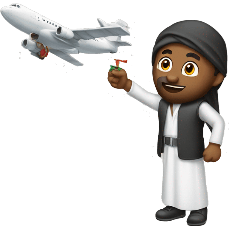 arabian guy playing with plane toy emoji