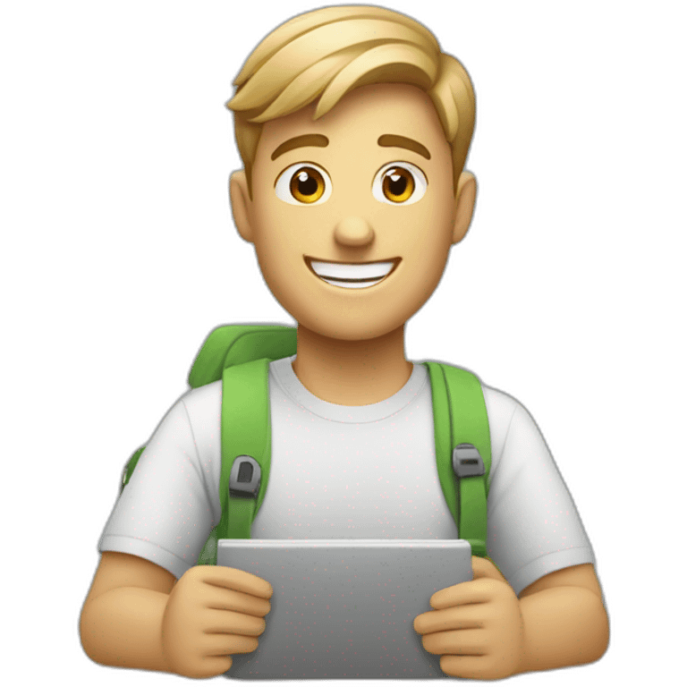 happy white male student with computer emoji