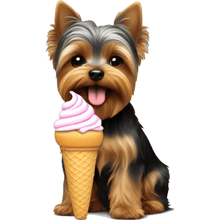 Yorkie eating icecream emoji