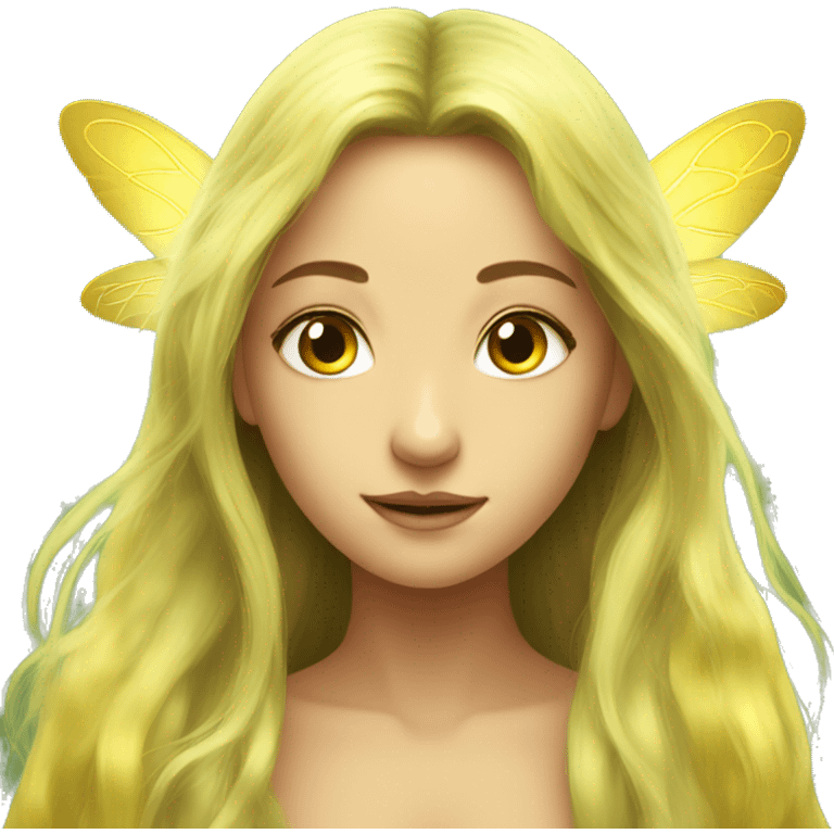 Beautiful, fairy, gold, yellow, green, long hair, big wings emoji