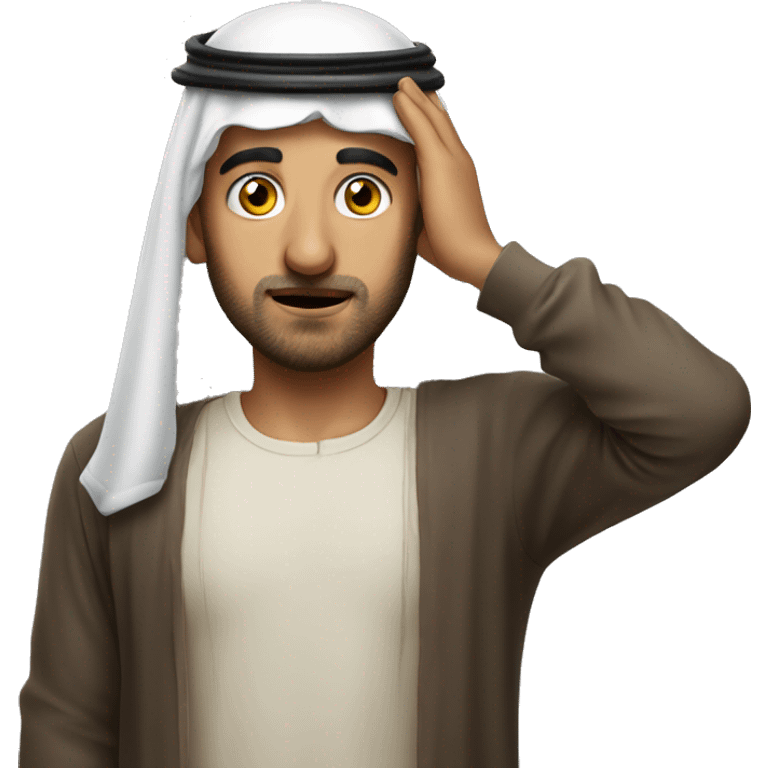 Arab holding his head with his hands photorealistic serious emoji