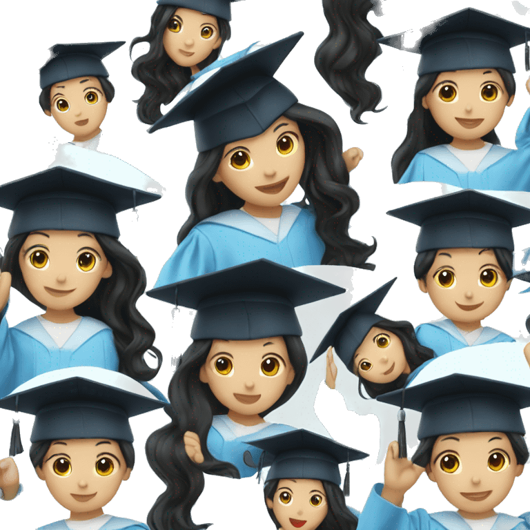 asian girl wearing blue graduation cap with long curly black hair emoji