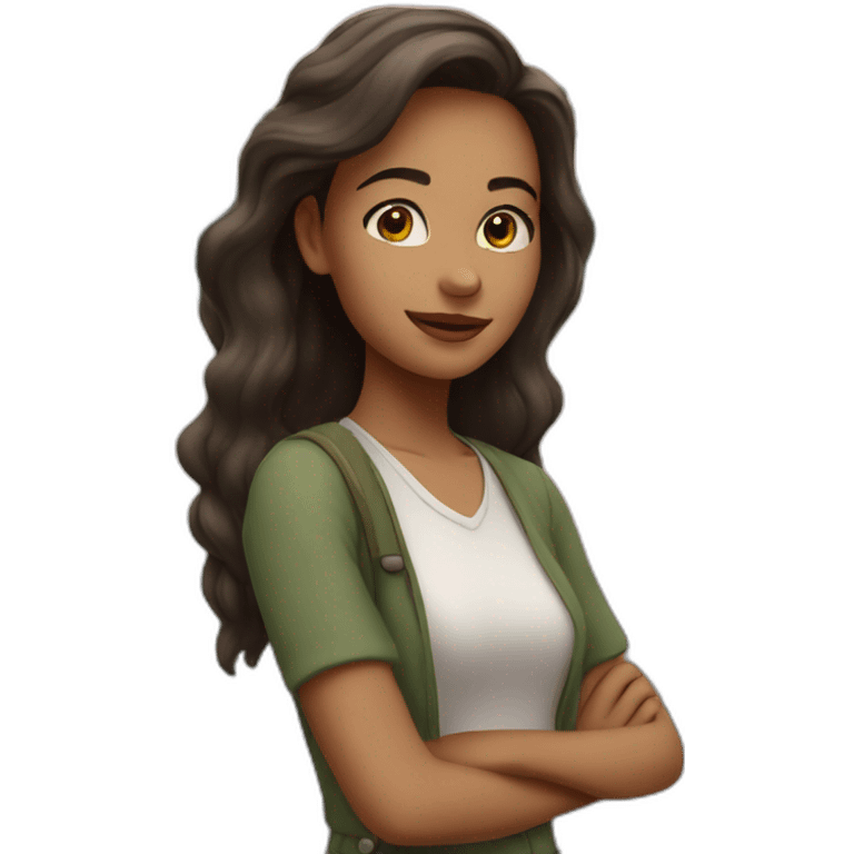 A young charming woman standing before a beautiful  bridge emoji