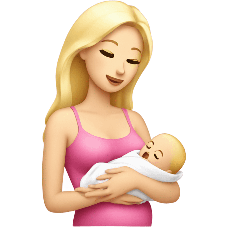 blonde woman breast feeding baby. pink emoji