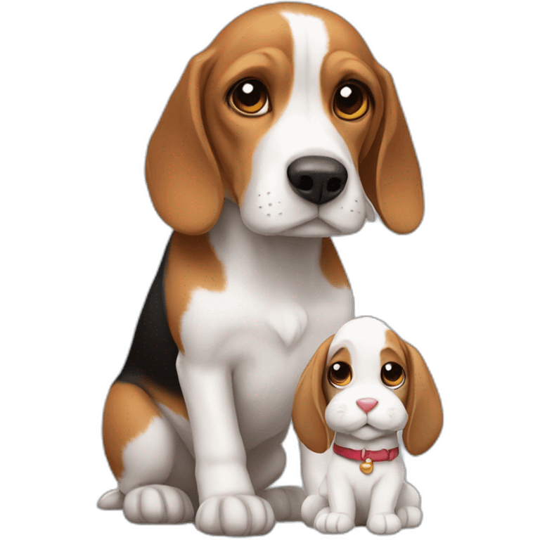 Adult beagle and a White rabbit emoji