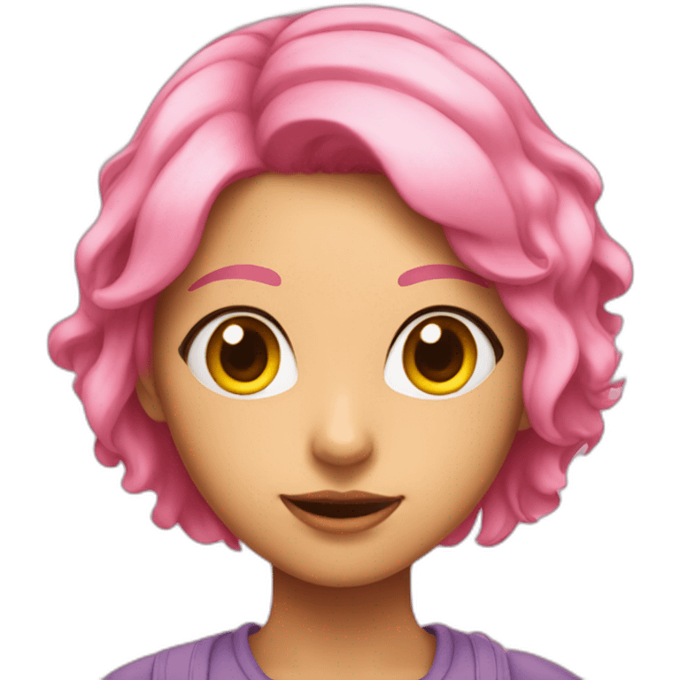 Mina is a teenage girl with pinkish skin, yellow eyes, and short pink hair with yellow antennae. emoji