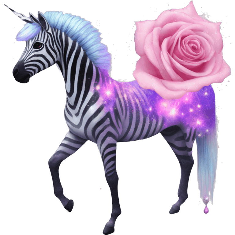 Zebra sparkling nebula unicorn Pegasus collage roses emoji