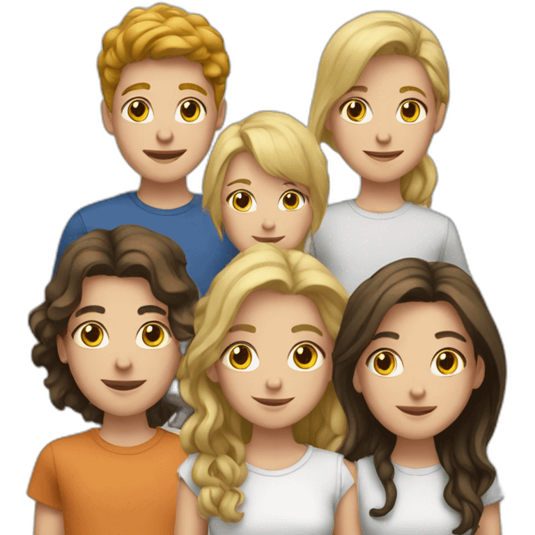 a group of white color teenagers, 2 boys and 4 girls emoji