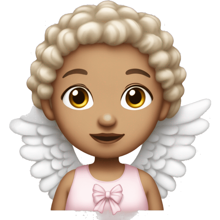 Christmas, light skin baby angel with light pink, snowy clothes, and bows  emoji