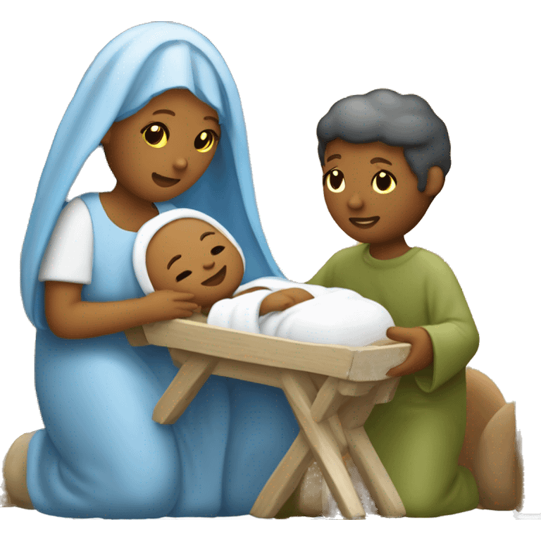 Nativity scene, baby on a manger, Mary and Joseph emoji