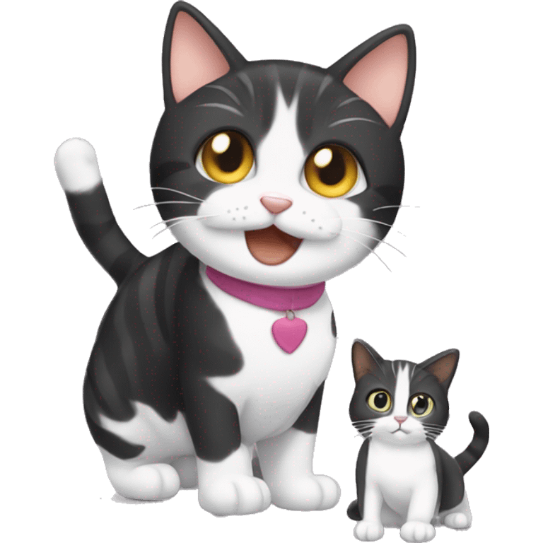 Tabby Cat playing with tuxedo cat emoji