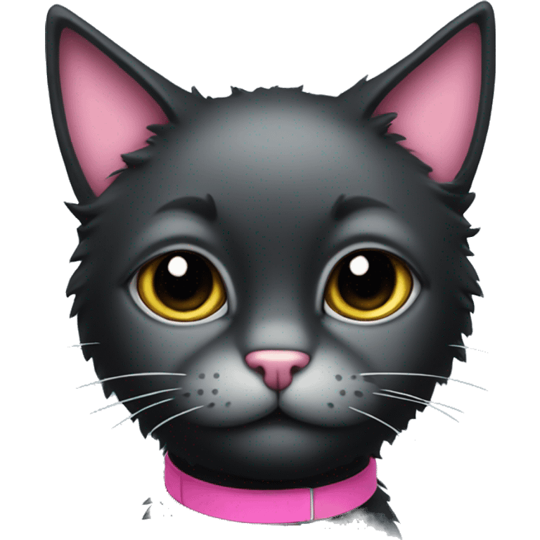 A black fluffy cat with a pink collar emoji