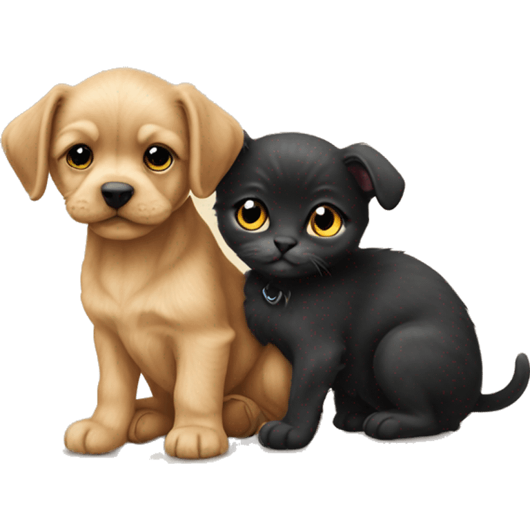 Yorkshire puppy with a Bombay kitten as best friends  emoji