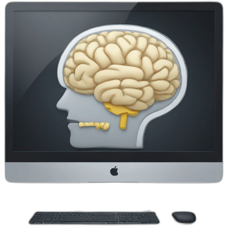 iMac with brain on screen emoji