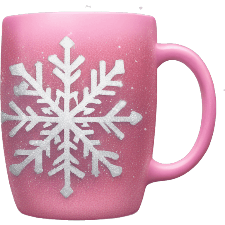 Pink mug with glittery silver snowflakes emoji