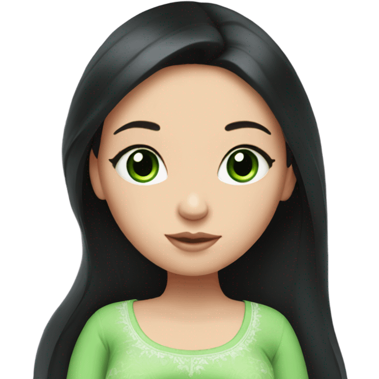 Beautiful Russian girl with green eyes and very long black hair pink clothes pregnant emoji