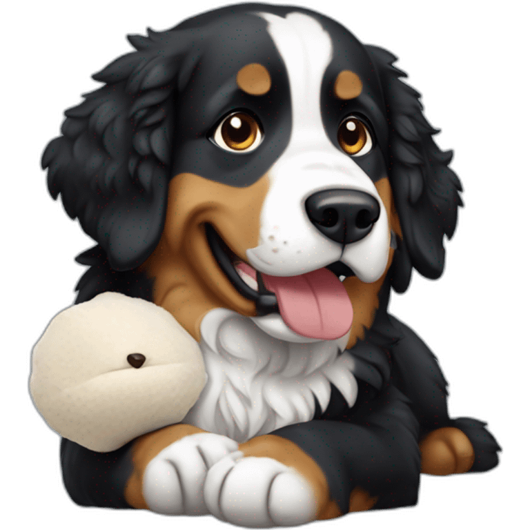 Berner sennen dog with a plushie in his mouth emoji