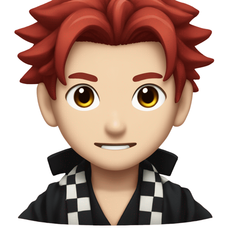 Tanjiro, red hair,black and red checkered, demon slayer mark￼ emoji