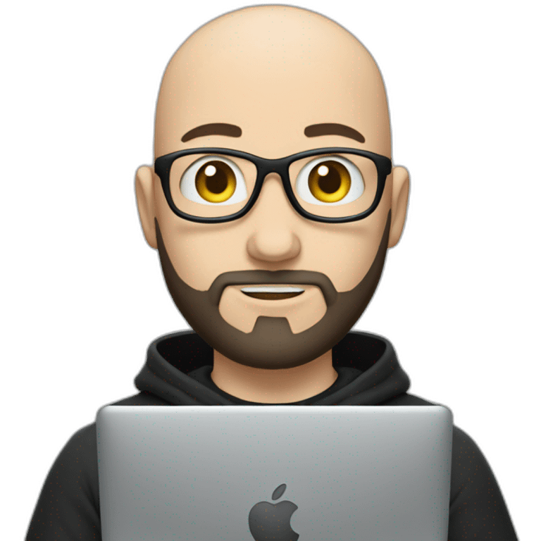 bald white man with a black beard typing on apple computer wearing a black hoodie emoji