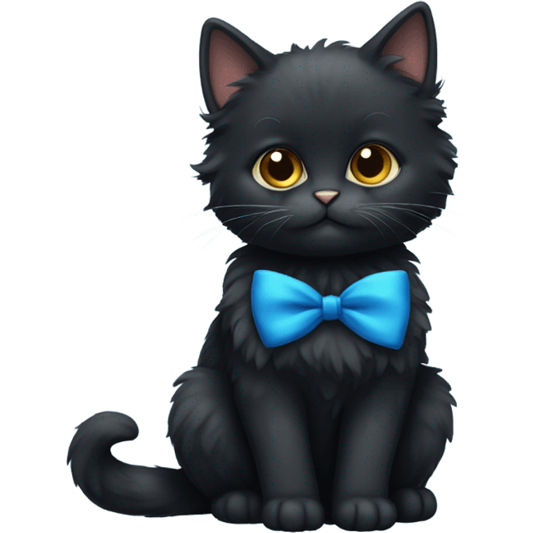 black fluffy cat with a blue bow  emoji