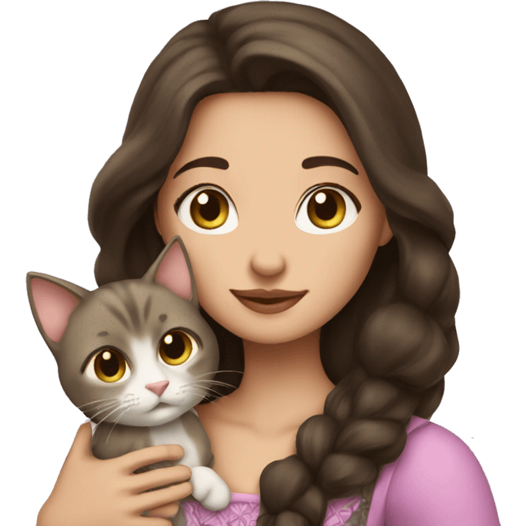 brunette princess with cat emoji