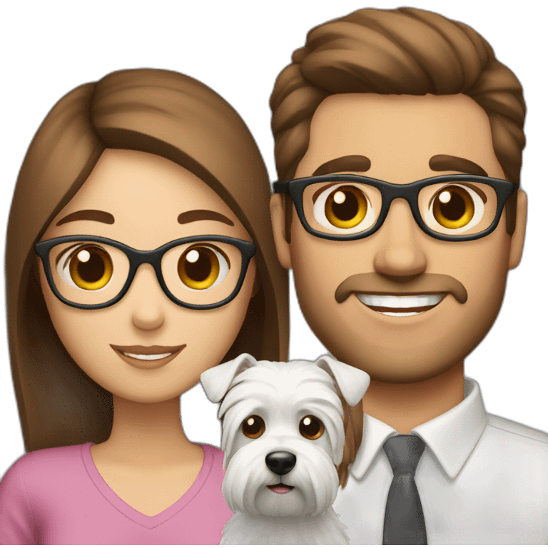 Brown hair man with glasses anda with westie dog girl emoji