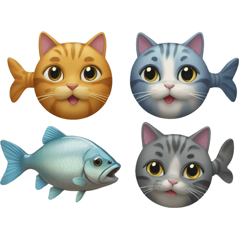 four cats eating one fish emoji