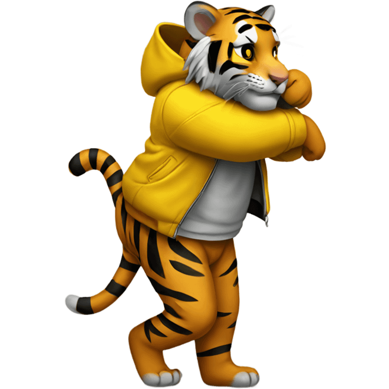 Tiger hugging a yellow jacket  emoji