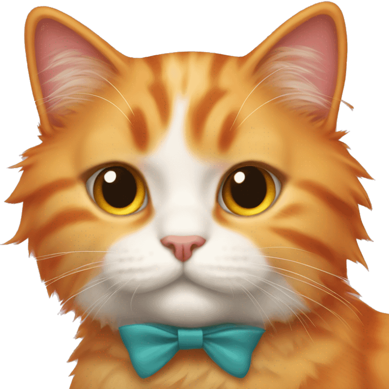 fluffy orange cat with bow collar  emoji