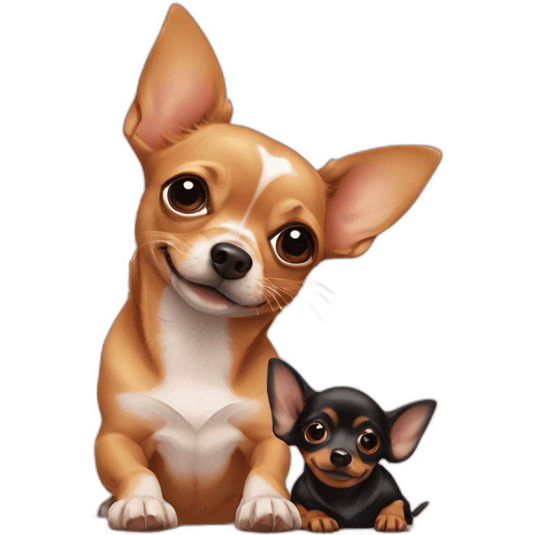 a Chihuahua kiss a Dachshund emoji