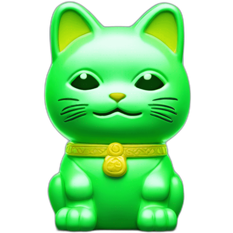 maneki neko 3d in the form of green neon sign emoji