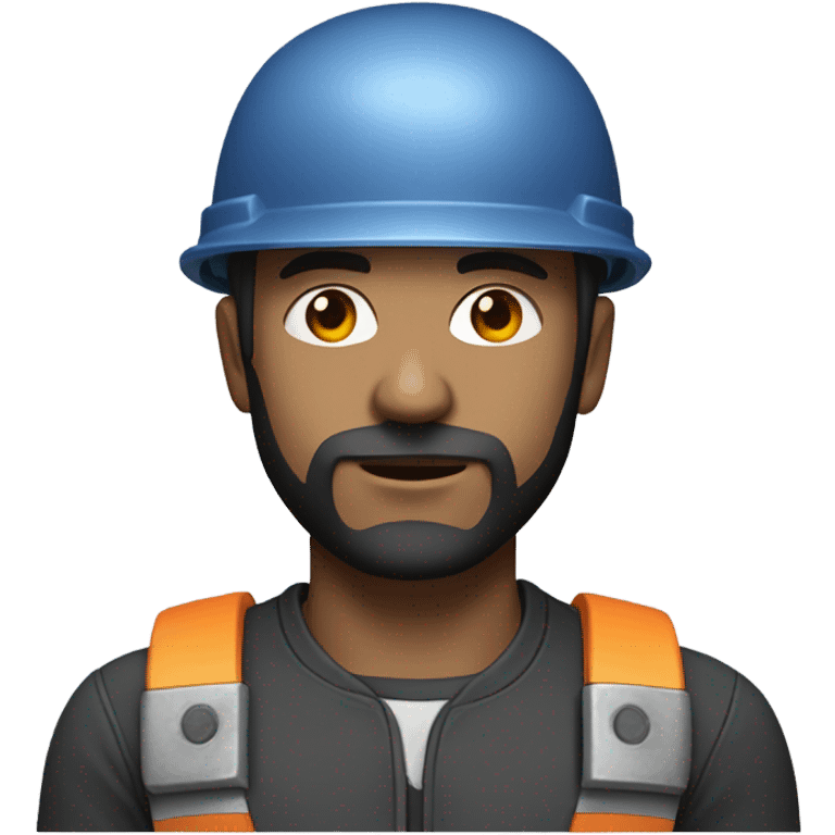 half cyborg face half human with short straight, dark hair, hardhat, and a neatly trimmed beard emoji