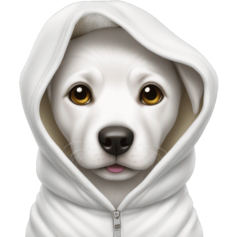 White baby dog with hoodie  emoji