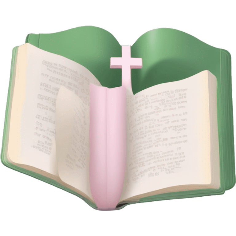 Open Light Sage green holy Bible with baby pink cross on the cover and baby pink coloured gardens coming on the cover  emoji