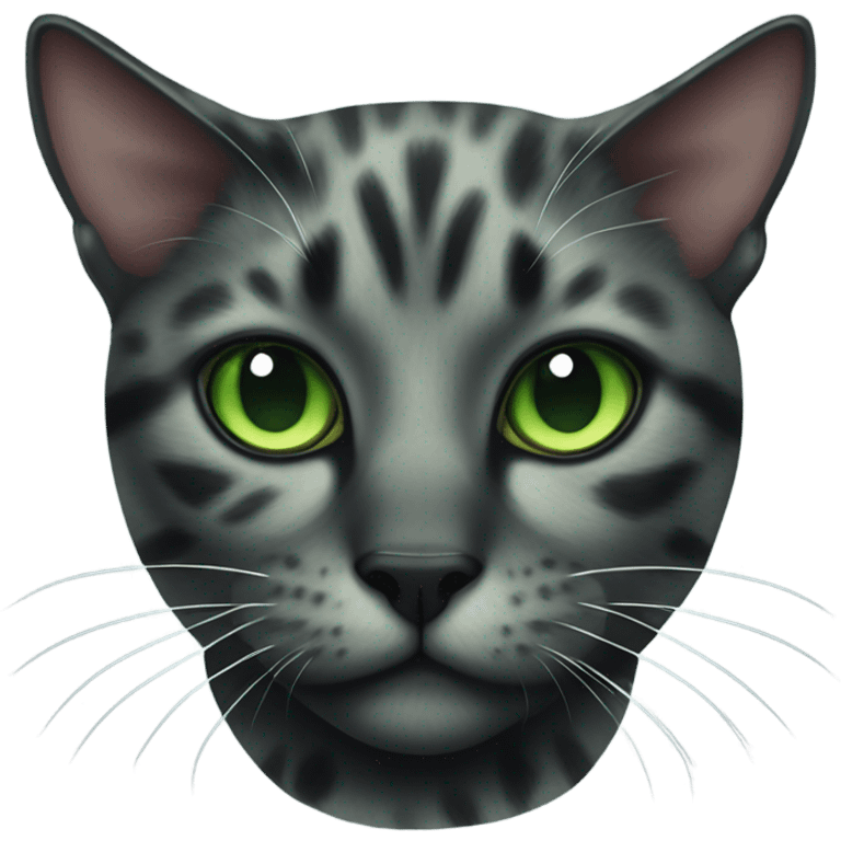 Black mottled cat with green eyes emoji