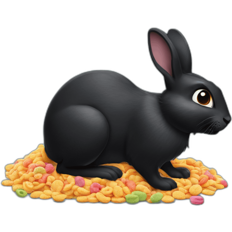 Black rabbit eating frootloops emoji