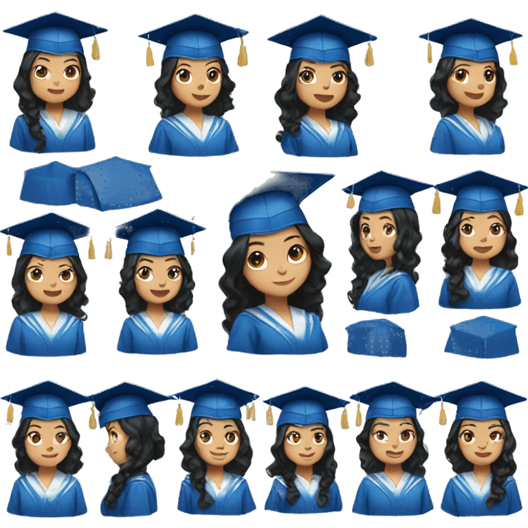 asian girl wearing blue graduation cap with long curly black hair emoji