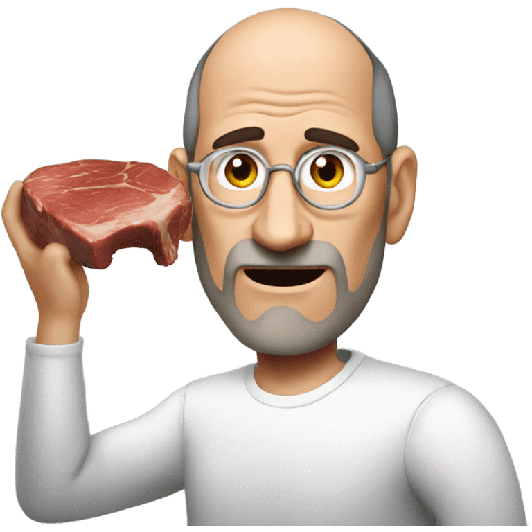 Steve Jobs eating a steak like a caveman emoji