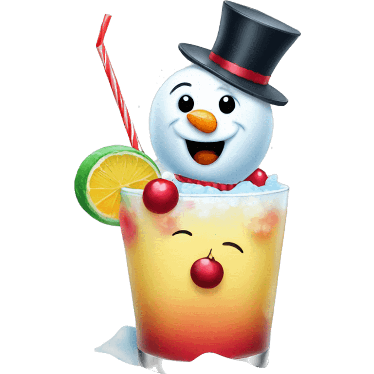 sweet snowman with coctail  emoji