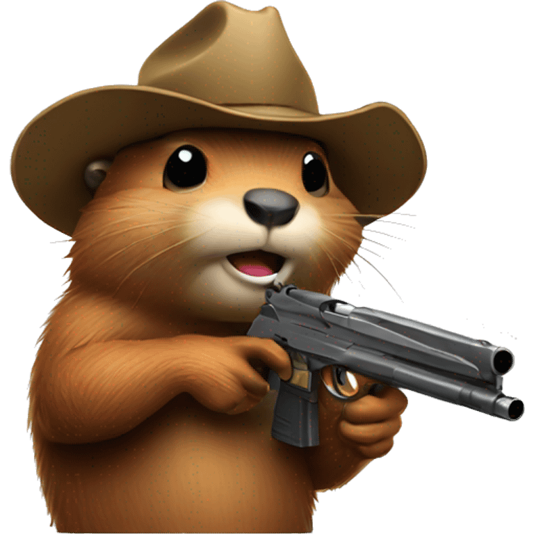 beaver with a gun and a cool hat emoji