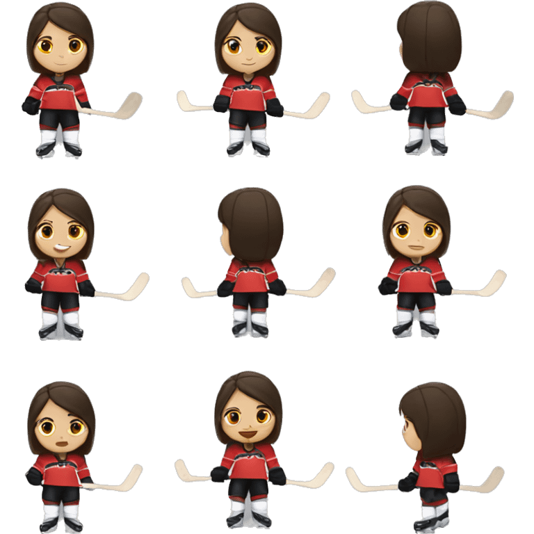 Brunette female hockey player with black and red jersey  emoji