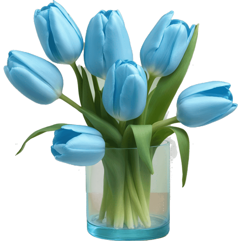 Baby blue tulips in glass vase  emoji