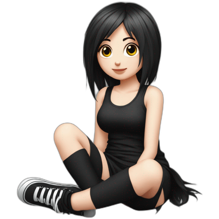 Full body curvy emo girl sits on the floor черная юбка белые трусики рваные полосатые чулки emoji