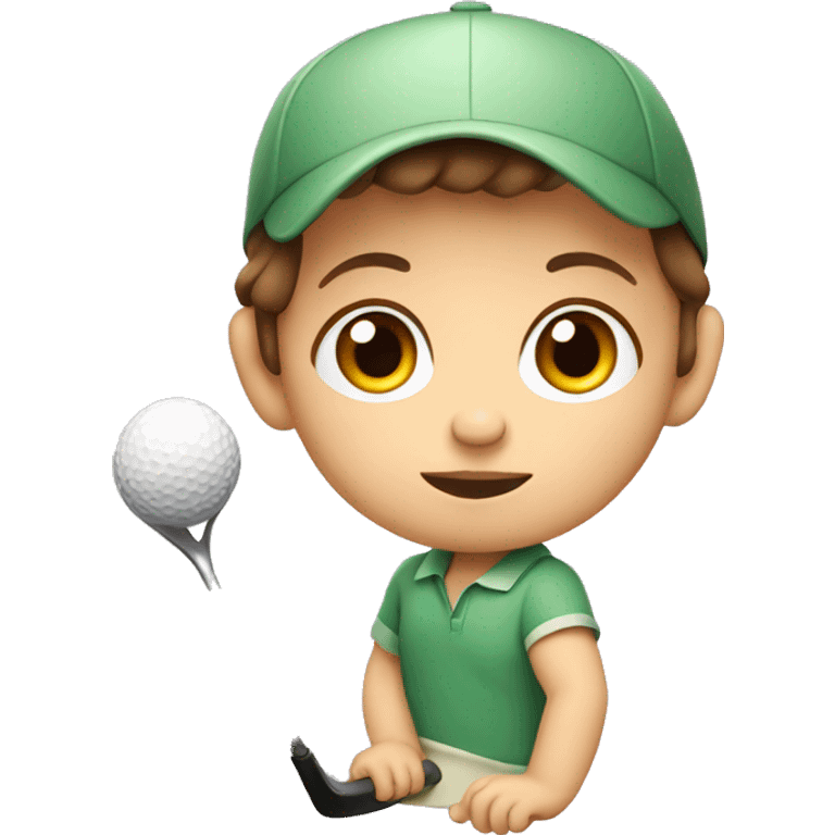 Baby with brown hair holding golf club emoji