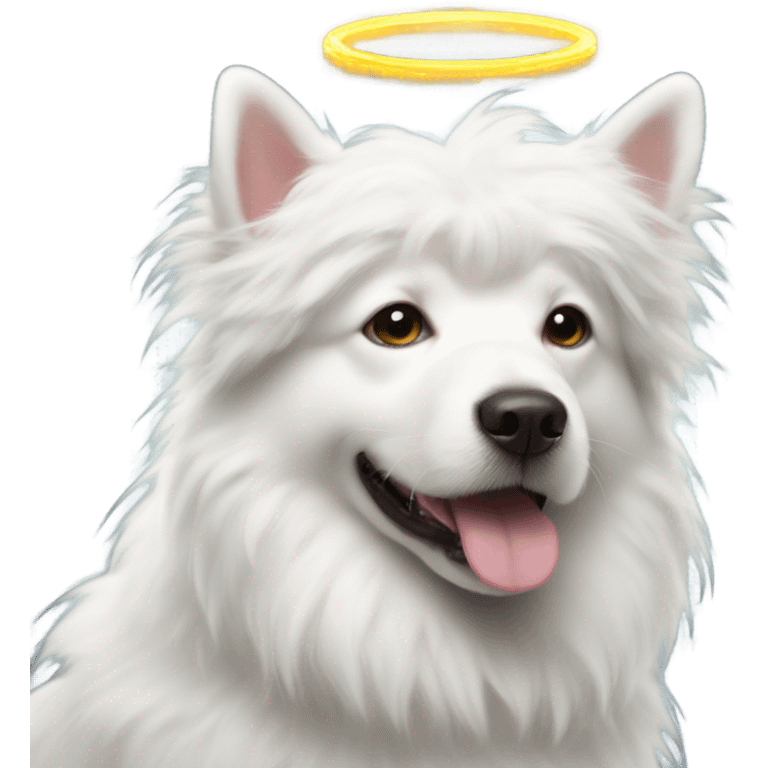 White fluffy dog with a halo emoji