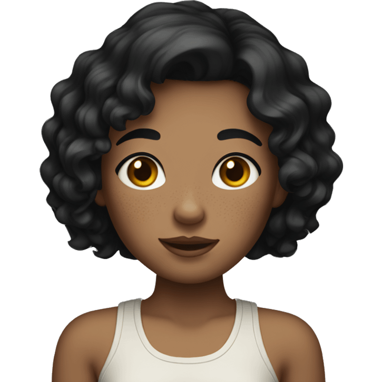 Girl with short black wavy hair and freckles  emoji