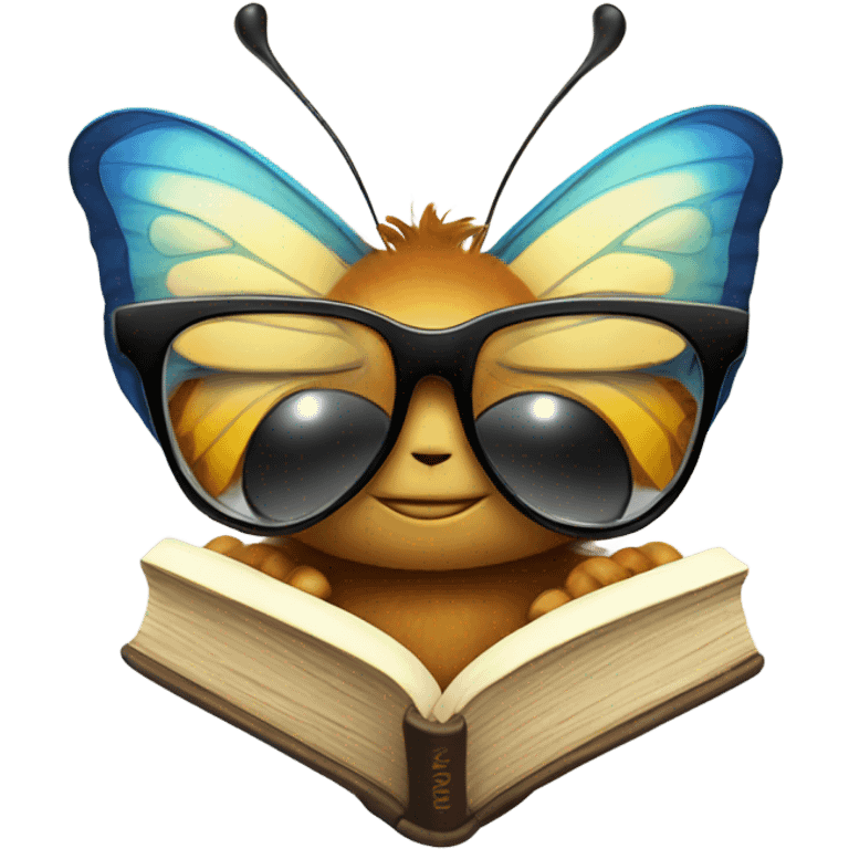 Butterfly with glasses and a book emoji